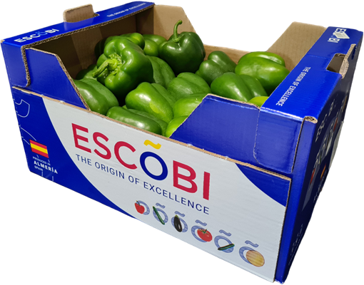Box of green capsicums